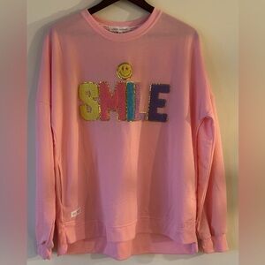 Simply Southern XL sparkle pink “smile” crew NWT